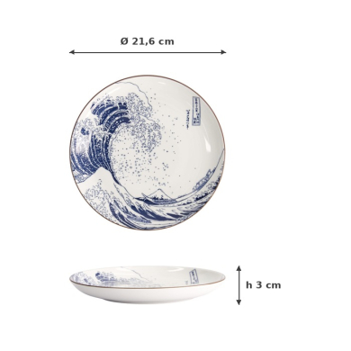 Plate Hokusai Nami Blue, White, Porcelain, Ø 21.6 cm, Item No. 21890