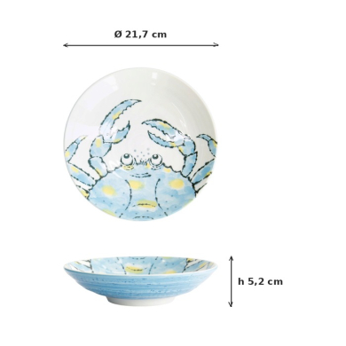 Deep Plate Seafood Crab Light Blue, Porcelain, Ø 21.7 cm, 900 ml, Item No. 21941