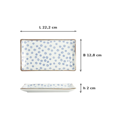 Sushi Plate Japan Flower Mizu White, Blue, Porcelain, 22.2 × 12.8 cm, Item No. 22004