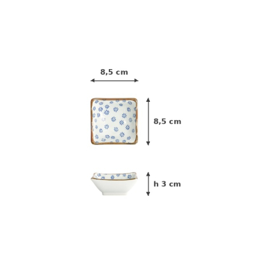 Square Sauce Bowl Japan Flower Mizu, Porcelain, 8.5 × 8.5 × 3 cm, Item No. 22008
