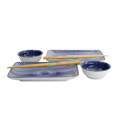 TDS, Sushi Set, Kotobuki, w/Chopsticks, Tokusa, 4pcs, 20.5x13.2x2.2cm & 9.3x3.2cm (120ml), Item No. 22045