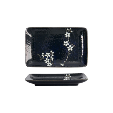Rechteckiger Teller Cobalt Blue Sakura, Porzellan, 20,5 &times; 13,2 &times; 2,5 cm