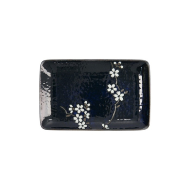 Rechteckiger Teller Cobalt Blue Sakura, Porzellan, 20,5 × 13,2 × 2,5 cm, Art.-Nr. 22116