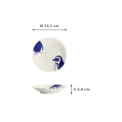 Plate Kawaii Penguin Blue, White, Porcelain, Ø 13.7 cm, Item No. 22125