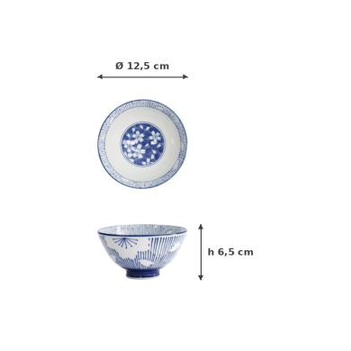 Rice Bowl Sakura Stripe Blue, Porcelain, Ø 12.5 cm, Item No. 22247