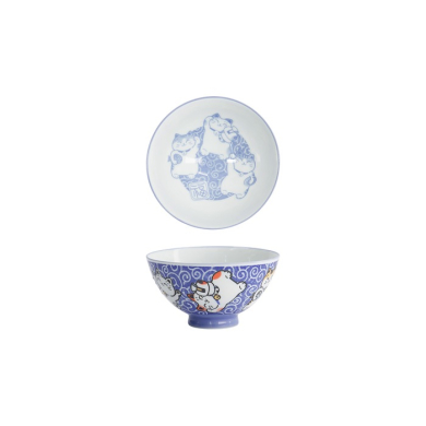 Reisschale Kawaii Karakusa Lucky Cat Blau, Porzellan, &Oslash; 11,5 cm