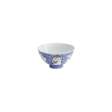 Reisschale Kawaii Karakusa Lucky Cat Blau, Porzellan, Ø 11,5 cm, Art.-Nr. 22250