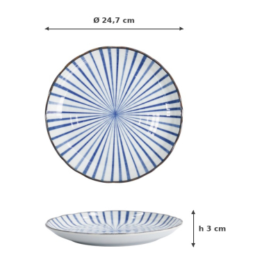 Teller Natsu Tokusa Blau/Weiß, Porzellan, Ø 24,7 cm, Art.-Nr. 22332