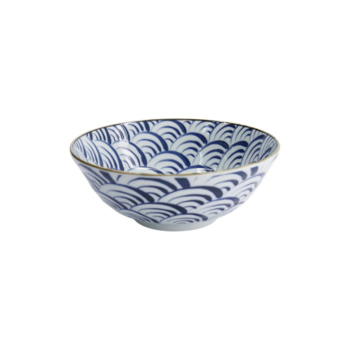 Ramen Bowl Natsu Nami Blue, White, Porcelain, 1 L, Item No. 22337