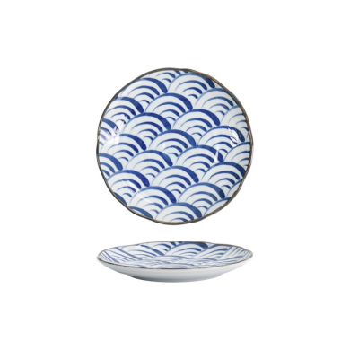 Plate Natsu Nami Blue, White, Porcelain, &Oslash; 16.5 cm