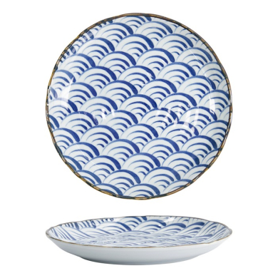 Plate Natsu Nami Blue, White, Porcelain, &Oslash; 24.7 cm
