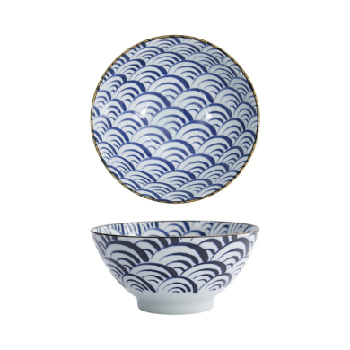 Schale Natsu Nami Mixed Bowls Blau/Wei&szlig;, Porzellan, 1 L