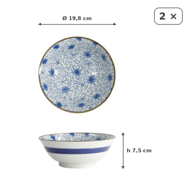 Ramenschalen-Set Japan Flower Blau/Weiß, 2-tlg., Porzellan, 1 L, Art.-Nr. 22528