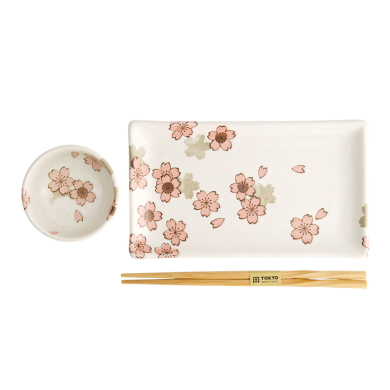 TDS, Sushi Set, Sakura Weiß, 2 Stk mit Chopsticks, 22,5x12,7 & 8,6x3,6cm, Art.-Nr. 22581