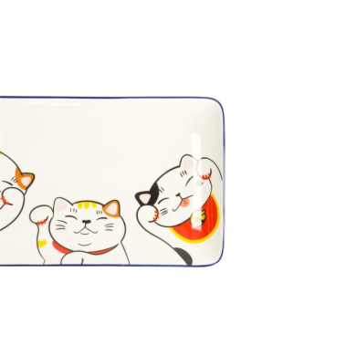 Sushi-Platte Kawaii Lucky Cat Weiß/Rot, Porzellan, 21 × 13,5 cm, Art.-Nr. 22660