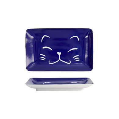 Sushi-Platte Kawaii Lucky Cat Blau, Porzellan, 21 &times; 13,5 cm