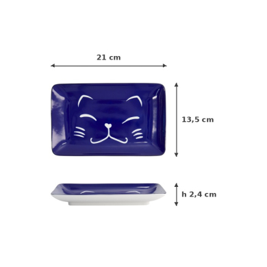 Sushi-Platte Kawaii Lucky Cat Blau, Porzellan, 21 × 13,5 cm, Art.-Nr. 22661