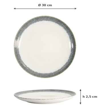 Charger Plate Monte Negro White, Anthracite, Stoneware, Ø 30 cm. Height 2.5 cm, Item No. 24344
