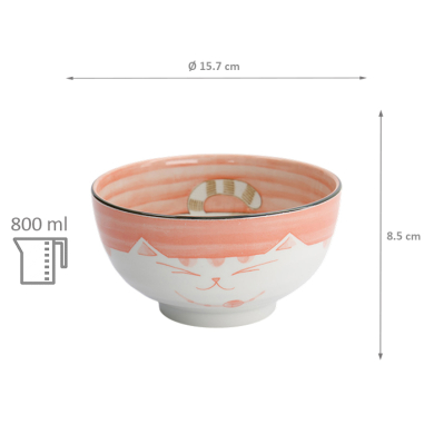 TDS, Rice Bowl, Kawaii Cat Neko, Pink, Ø 16 cm 800 ml - Item No. 2470