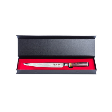 Sashimi Knife (fillet knife), VG-10 Damascus steel, blade 20 cm, handle in Pakka wood with 3 coloured acrylic rings, in a Magnetic box
