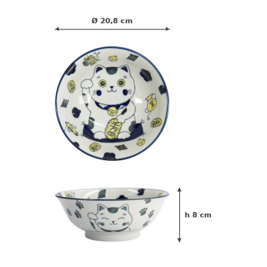 Ramen Bowl Kawaii Lucky Cat Neko Blue, Porcelain, 1 L, Item No. 33010