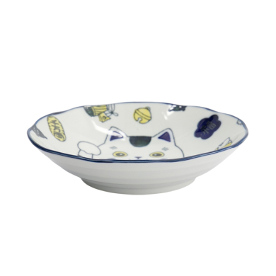 TDS, Pasta Plate, Kawaii Lucky Cat Neko, Blue, Ø 21x 5 cm, Item No. 33012