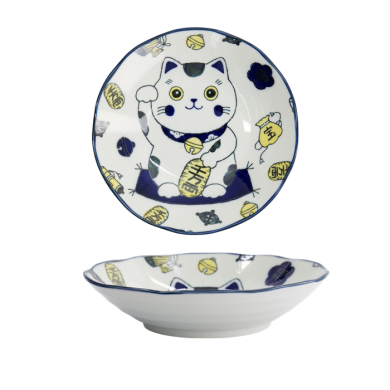 TDS, Pasta Plate, Kawaii Lucky Cat Neko, Blue, Ø 21x 5 cm, Item No. 33012