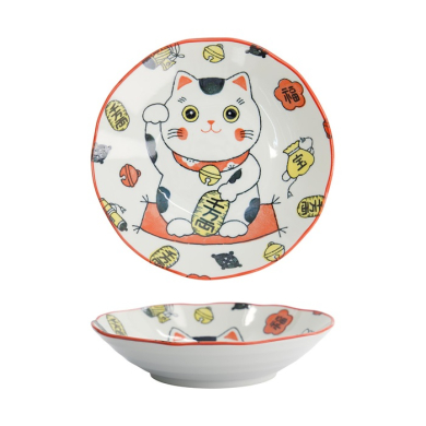 Pastateller Kawaii Lucky Cat Neko Rot, Porzellan, &Oslash; 21 cm