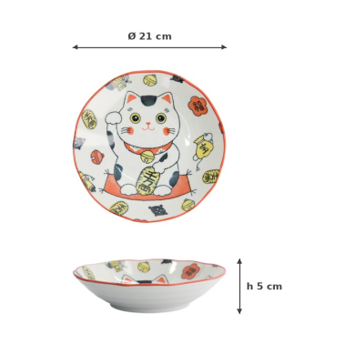 Pastateller Kawaii Lucky Cat Neko Rot, Porzellan, Ø 21 cm, Art.-Nr. 33013