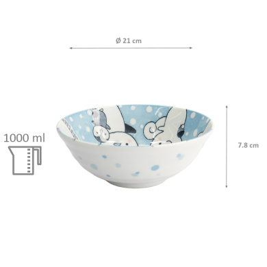 TDS, Ramen-Schale, Kawaii Animal, Blau, Ø 21x7,8cm 1000ml, Art.-Nr. 33023
