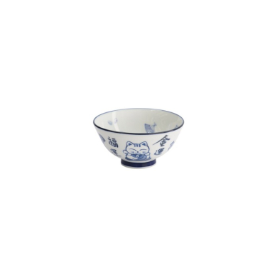 Rice Bowl Kawaii Lucky Cat Blue, White, Porcelain, 300 ml, Item No. 33210