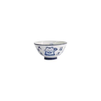 Rice Bowl Kawaii Lucky Cat Blue, White, Porcelain, 300 ml, Item No. 33210