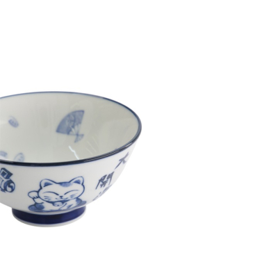 Rice Bowl Kawaii Lucky Cat Blue, White, Porcelain, 300 ml, Item No. 33210