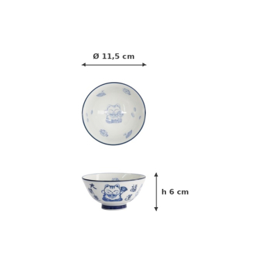 Rice Bowl Kawaii Lucky Cat Blue, White, Porcelain, 300 ml, Item No. 33210