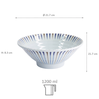 TDS, Ramen Bowl, Melamine Tokusa, Ø 21.7x8.3cm 1200ml, Item No. 33275