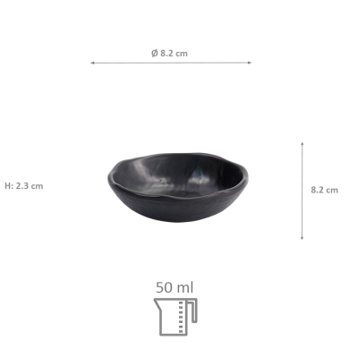 TDS, Sauce Bowl, Melamine Iwate Black, Ø 8.2x8.2x2.3cm 50ml, Item No. 33283