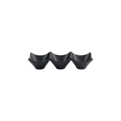 Sauce Dish with 3 Compartments Iwate Black, Melamine, 18.7 × 6.2 × 4.4 cm, Item No. 33287
