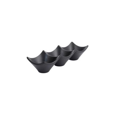 Sauce Dish with 3 Compartments Iwate Black, Melamine, 18.7 × 6.2 × 4.4 cm, Item No. 33287