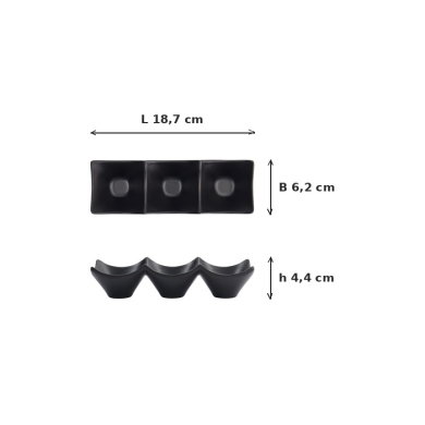 Sauce Dish with 3 Compartments Iwate Black, Melamine, 18.7 × 6.2 × 4.4 cm, Item No. 33287
