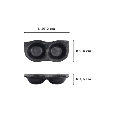 Saucenschale mit 2 Mulden Iwate Black, Melamin, 19,2 × 9,4 × 3,6 cm, Art.-Nr. 33288
