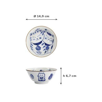 Tayo Bowl Kawaii Cat Neko Blue, Porcelain, 500 ml, Item No. 33416