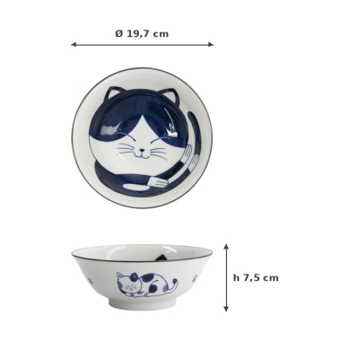 Ramen Bowl Kawaii Cat Neko Blue, Porcelain, 1 L, Item No. 33417