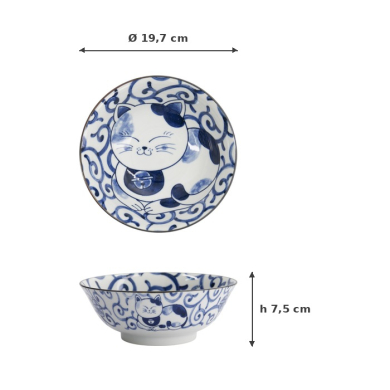 Ramen Bowl Kawaii Cat Neko Blue, Porcelain, 1 L, Item No. 33418