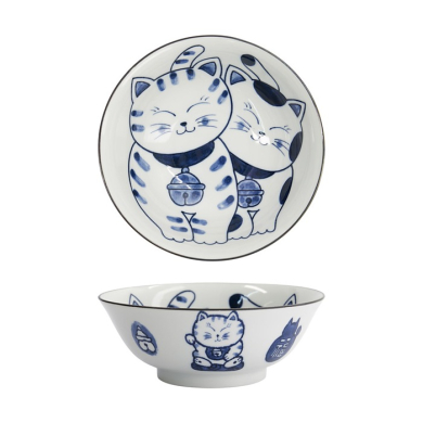 Ramenschale Kawaii Cat Neko Blau, Porzellan, 1 L