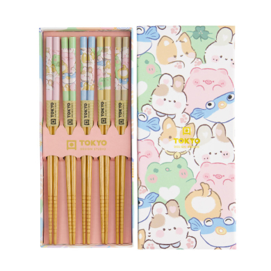 TDS, Chopstick Gift Set, Kawaii Animals, 5 pair, Item No. 33451