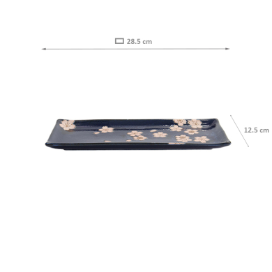 TDS, Rectangular Plate, Sakura, Navy, 28.5x12.5cm, Item No. 33490