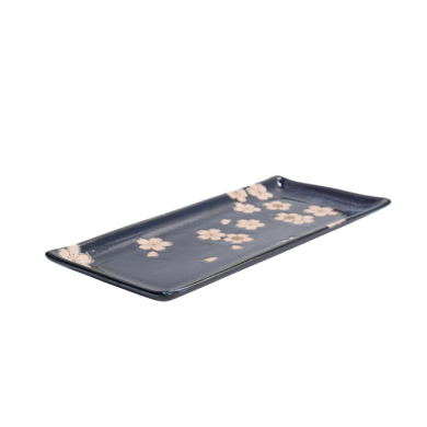 TDS, Rectangular Plate, Sakura, Navy, 28.5x12.5cm, Item No. 33490