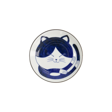 Plate Kawaii Cat Neko Blue, White, Porcelain, Ø 16.7 cm, Item No. 33494