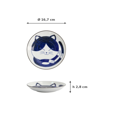 Plate Kawaii Cat Neko Blue, White, Porcelain, Ø 16.7 cm, Item No. 33494