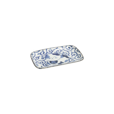 Rechteckiger Teller Kawaii Cat Neko E Blau/Weiß, Porzellan, 16,3 × 10,2 cm, Art.-Nr. 33498